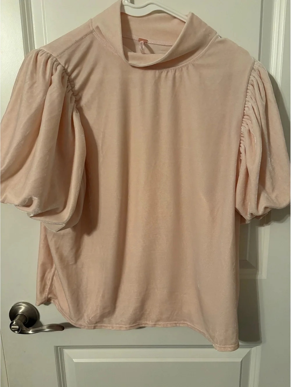 Free People XL Pink Velvet Puff Sleeve Top
